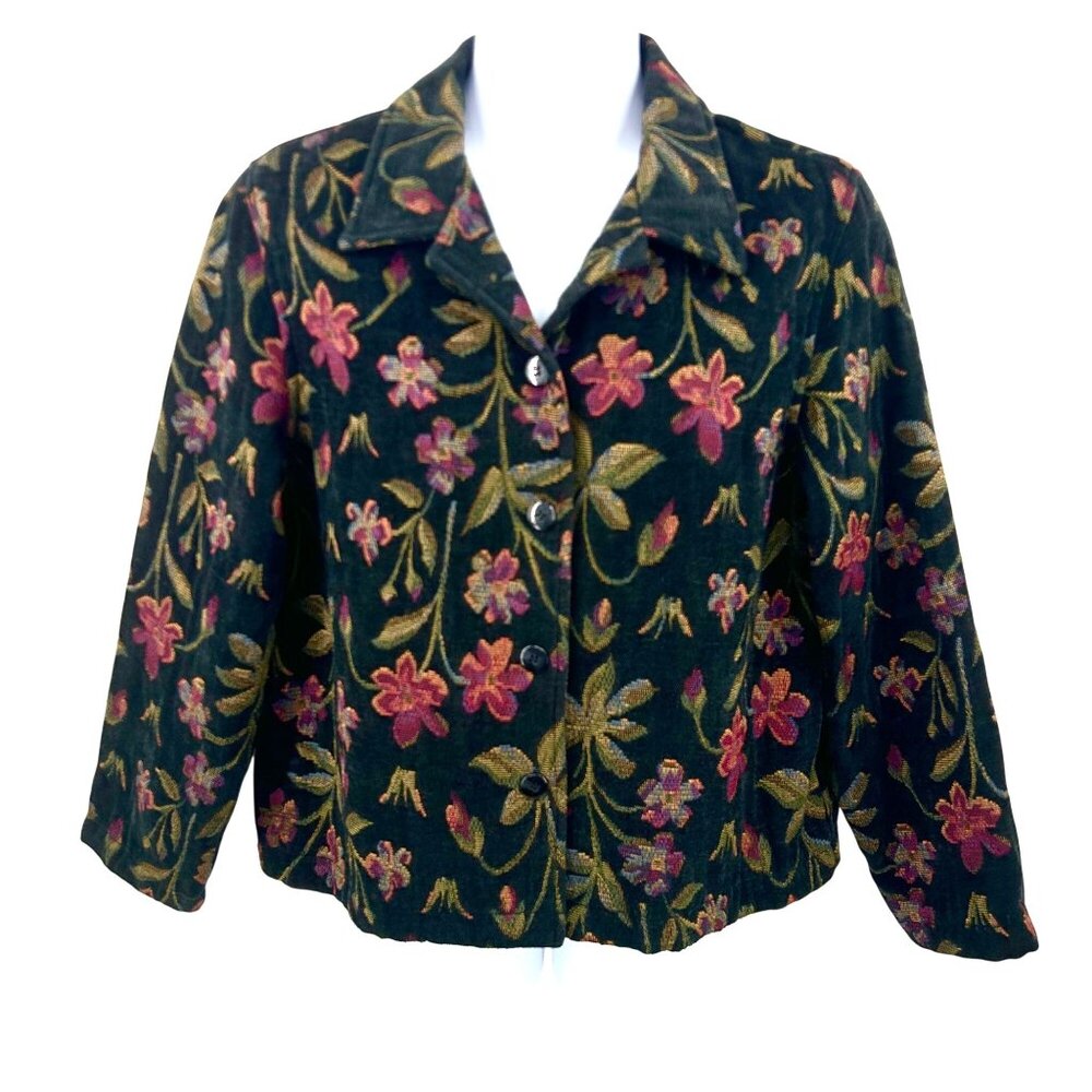 DRESSBARN FLORAL JACQUARD TAPESTRY BUTTON-UP BLAZER JACKET - L